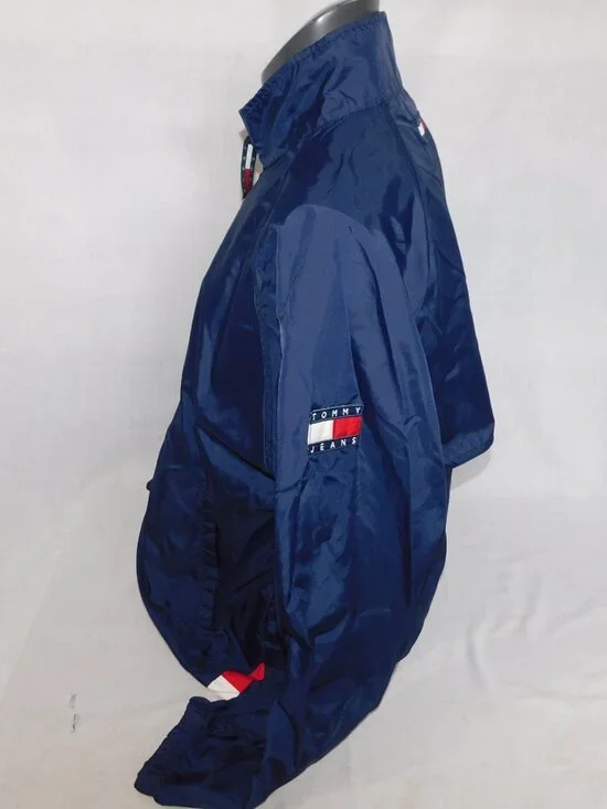 VTG 90s Y2K Tommy Jeans Hilfiger mens L Full Zip Blue Windbreaker Jacket - Picture 9 of 16